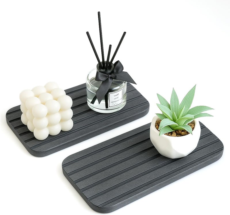Deceram Diatomite Stone Sink Tray Drying Mat for Kitchen Sink Bathroom Counter Trays Diatomaceous Earth Dish Water Absorbing Stone Quick Dry Soap Tray Dispenser Holder Black Bathroom Decor Accessories - Image 1